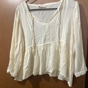 SO White V-neck 3/4 Sleeve Relaxed Peplum Blouse